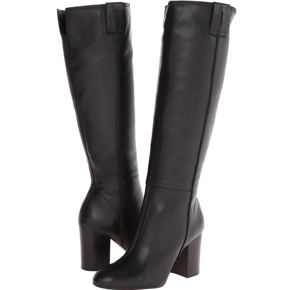 Sam Edelman Knee High Heeled Riding Boots in Black Leather